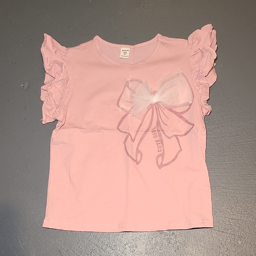 SHEIN Pink Ruffle Sleeve Kids Tee